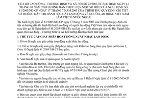 Thông tư 22/2003/TT-BLĐTBXH người lao động Việt Nam ở nước ngoài hướng dẫn thực hiện Nghị định 81/2003/NĐ-CP