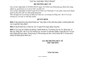 Quyết định 5327/2003/QĐ-BYT  lấy mẫu thực phẩm bệnh phẩm khi xảy ra ngộ độc thực phẩm