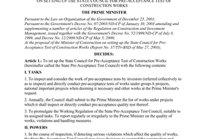 Decision No. 211/2003/QD-TTg of October 14, 2003, on setting up the state council for pre-acceptance test of construction works
