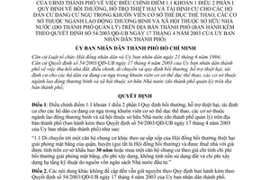 Quyết định 228/2003/QĐ-UB bồi thường, hỗ trợ thiệt hại tái định cư cho hộ dân cư ngụ khuôn viên cơ sở thể dục thể thao điều chỉnh QĐ 54/2003/QĐ-UB