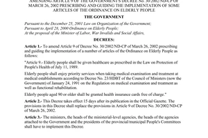 Decree No. 120/2003/ND-CP of October 20, 2003, amending article 9 of the Government's Decree No. 30/2002/ND-CP of March 26, 2002 prescribing and guiding the implementation of some articles of the ordinance on elderly people