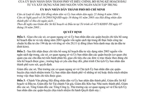 Quyết định 234/2003/QĐ-UB điều chỉnh, bổ sung kế hoạch đầu tư xây dựng năm 2003 nguồn vốn ngân sách tập trung