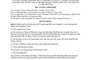 Quyết định 212/2003/QĐ-TTg danh mục bí mật nhà nước độ Tối mật trong lĩnh vực tài nguyên môi trường