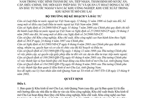 Quyết định 823/2003/QĐ-BKH uỷ quyền Ban quản lý khu kinh tế mở Chu lai trong lập dự án nhận thẩm định cấp điều chỉnh thu Giấy phép đầu tư nước ngoài