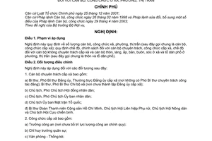 Nghị định 121/2003/NĐ-CP chế độ, chính sách đối với cán bộ, công chức ở xã, phường, thị trấn