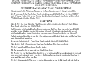 Quyết định 235/2003/QĐ-UB cho phép lập Quỹ Sinh viên nghiên cứu khoa học-Eureka thuộc Thành đoàn Thanh niên Cộng sản Hồ Chí Minh
