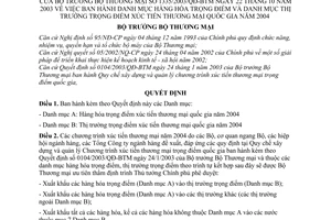 Quyết định 1335/2003/QĐ-BTM  Danh mục hàng hoá trọng điểm và Danh mục thị trường trọng điểm xúc tiến thương mại quốc gia năm 2004