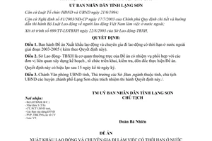 Quyết định 23/2003/QĐ-UB xuất khẩu lao động chuyên gia đi làm việc có thời hạn nước ngoài Lạng Sơn