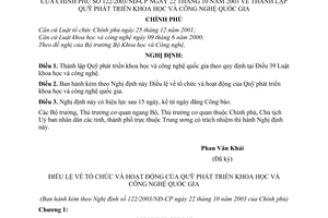 Nghị định 122/2003/NĐ-CP thành lập Quỹ phát triển khoa học công nghệ quốc gia