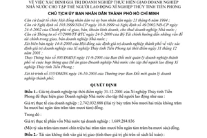 Quyết định 4540/2003/QĐ-UB xác định giá trị doanh nghiệp thực hiện giao doanh nghiệp Nhà nước cho tập thể lao động Xí nghiệp Thủy tinh Tiền Phong