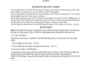 Quyết định 170/2003/QĐ-BCN chuyển Công ty Đá mài thành Công ty cổ phần Đá mài Hải Dương