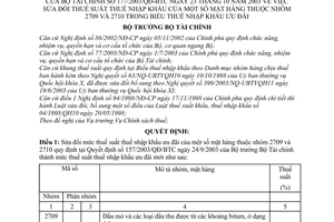 Quyết định 177/2003/QĐ-BTC sửa đổi thuế suất thuế nhập khẩu ưu đãi mặt hàng nhóm 2709 2710 trong Biểu thuế nhập khẩu ưu đãi