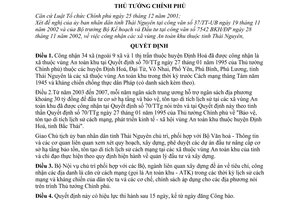 Quyết định 213/2003/QĐ-TTg công nhận xã vùng an toàn khu thuộc tỉnh Thái Nguyên