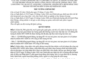 Quyết định 215/2003/QĐ-TTg chế độ quân công nhân viên quốc phòng trực tiếp làm công tác quản lý giáo dục chăm sóc khám chữa bệnh với ngừời bị HIV/AIDS
