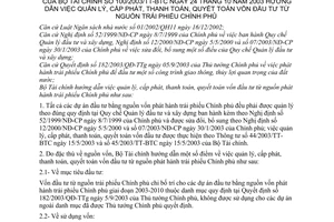 Thông tư 100/2003/TT-BTC hướng dẫn việc quản lý, cấp phát, thanh toán, quyết toán vốn đầu tư từ nguồn trái phiếu Chính phủ
