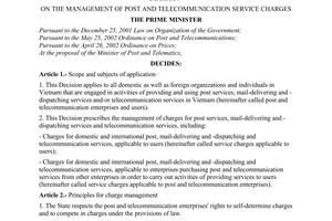 Decision No. 217/2003/QD-TTg of October 27, 2003, on the management of post and telecommunication service charges