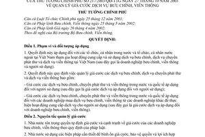 Quyết định 217/2003/QĐ-TTg quản lý giá cước dịch vụ bưu chính, viễn thông