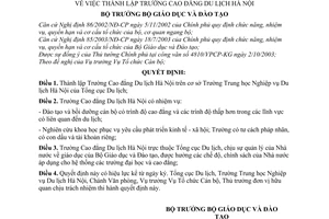 Quyết định 5907/2003/QĐ-BGD&ĐT-TCCB  thành lập Trường Cao đẳng Du lịch Hà Nội