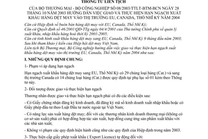 Thông tư liên tịch 08/2003/TTLT-BTM-BCN hướng dẫn ngạch xuất khẩu hàng dệt may vào thị trường EU, Canada, Thổ Nhĩ Kỳ năm 2004