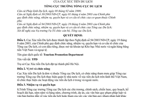 Quyết định 391/2003/QĐ-TCDL chức năng, nhiệm vụ, quyền hạn cơ cấu tổ chức Cục Xúc tiến Du lịch