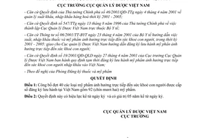 Quyết định 87/2003/QĐ-QLD danh mục mỹ phẩm ảnh hưởng tới sức khoẻ được lưu hành