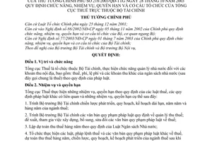Quyết định 218/2003/QĐ-TTg chức năng, nhiệm vụ, quyền hạn cơ cấu tổ chức Tổng cục Thuế thuộc Bộ Tài chính