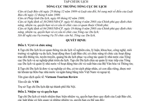 Quyết định 395/2003/QĐ-TCDLchức năng, nhiệm vụ, quyền hạn, cơ cấu tổ chức Tạp chí Du lịch