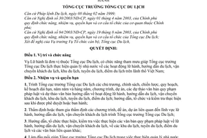 Quyết định 384/2003/QĐ-TCDL chức năng, nhiệm vụ, quyền hạn, tổ chức Vụ Lữ hành