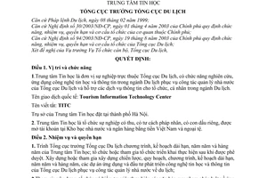 Quyết định 394/2003/QĐ-TCDL chức năng, nhiệm vụ, quyền hạn, cơ cấu tổ chức Trung tâm Tin học