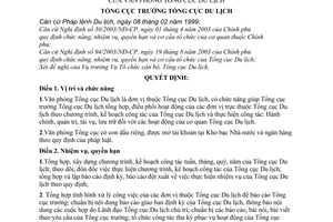 Quyết định 392/2003/QĐ-TCDL chức năng, nhiệm vụ, quyền hạn cơ cấu tổ chức Văn phòng Tổng cục Du lịch