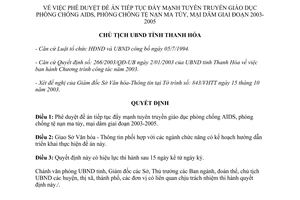 Quyết định 3538/QĐ-CT 2003 tuyên truyền giáo dục phòng chống AIDS ma tuý mại dâm 2003 2005 Thanh Hóa