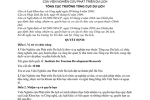 Quyết định 393/2003/QĐ-TCDL chức năng, nhiệm vụ, quyền hạn, cơ cấu tổ chức Viện Nghiên cứu Phát triển Du lịch