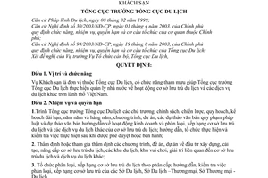 Quyết định 385/2003/QĐ-TCDL chức năng, nhiệm vụ, quyền hạn, tổ chức Vụ Khách sạn