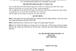 Quyết định 49/2003/QĐ-BGDĐT Chương trình bồi dưỡng nghiệp vụ thư viện trong trường phổ thông từ năm học 2003-2004