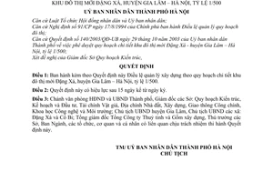 Quyết định 141/2003/QĐ-UB Điều lệ quản lý xây dựng theo Quy hoạch chi tiết Khu đô thị mới Đặng Xá, huyện Gia Lâm – Hà Nội, tỷ lệ 1/500