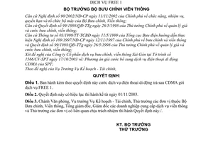 Quyết định 170/2003/QĐ-BBCVT cước dịch vụ điện thoại di động trả sau CDMA gói dịch vụ FREE 1