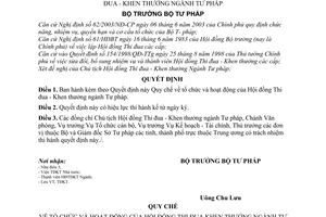 Quyết định 501/2003/QĐ-BTP Quy chế tổ chức hoạt động Hội đồng Thi đua - Khen thưởng ngành Tư pháp