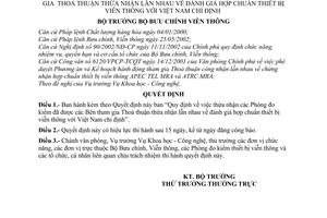 Quyết định 172/2003/QĐ-BBCVT thừa nhận Phòng đo kiểm được các Bên tham gia Thoả thuận thừa nhận lẫn nhau về đánh giá hợp chuẩn thiết bị viễn thông