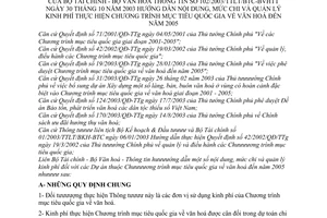 Thông tư liên tịch 102/2003/TTLT-BTC-BVHTT hướng dẫn nội dung mức chi quản lý kinh phí Chương trình Quốc gia văn hóa đến 2005