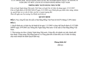 Quyết định 1429/QĐ-NHNN mức lãi suất cơ bản bằng đồng Việt Nam