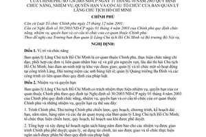 Nghị định 128/2003/NĐ-CP chức năng, nhiệm vụ, quyền hạn cơ cấu tổ chức Ban quản lý Lăng Chủ tịch Hồ Chí Minh