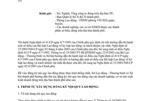 Công văn 3451/LĐ-TBXH hướng dẫn quy trình đăng ký nội quy lao động