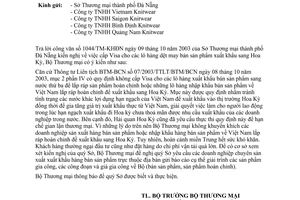 Công văn 5074/TM-XNK kéo dài thời gian cấp visa hàng dệt may bán sản phẩm xuất khẩu sang Hoa Kỳ