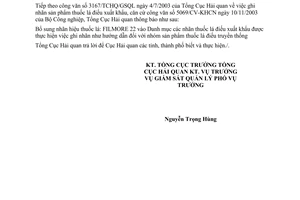 Công văn 5837/TCHQ/GSQL ghi nhãn hàng thuốc lá xuất khẩu