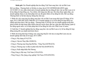 Công văn 4102/LĐTBXH-QLLĐNN tạm đình chỉ một số doanh nghiệp đưa lao động đi làm việc tại Đài Loan có tỷ lệ lao động bỏ hợp đồng cao