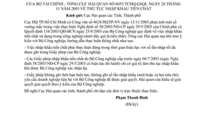 Công văn 6053/TCHQ-GSQL thủ tục nhập khẩu tiền chất