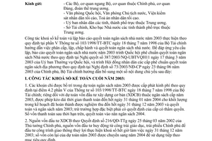 Công văn 12535 TC/NSNN hướng dẫn công tác khoá sổ kế toán cuối năm và lập báo cáo quyết toán Ngân sách nhà nước  năm 2003