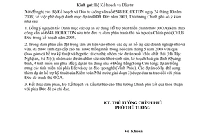 Công văn 1503/CP-QHQT danh mục dự án đàm phán ODA Đức năm 2003