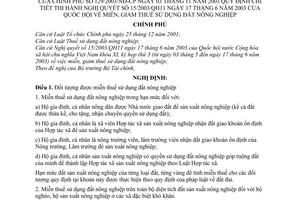 Nghị định 129/2003/NĐ-CP miễn, giảm thuế sử dụng đất nông nghiệp hướng dẫn Nghị Quyết 15/2003/QH11