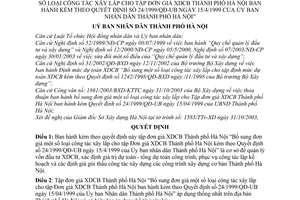 Quyết định 143/2003/QĐ-UB Đơn giá XDCB Thành phố Hà Nội “Bổ sung đơn giá công tác xây lắp cho tập Đơn giá XDCB Hà Nội Quyết định 24/1999/QĐ-UB